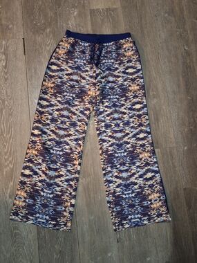 Parker NY 100% Silk Wide Leg Aztec Print Flowy Drape Vibrant Color  Boho Pant
